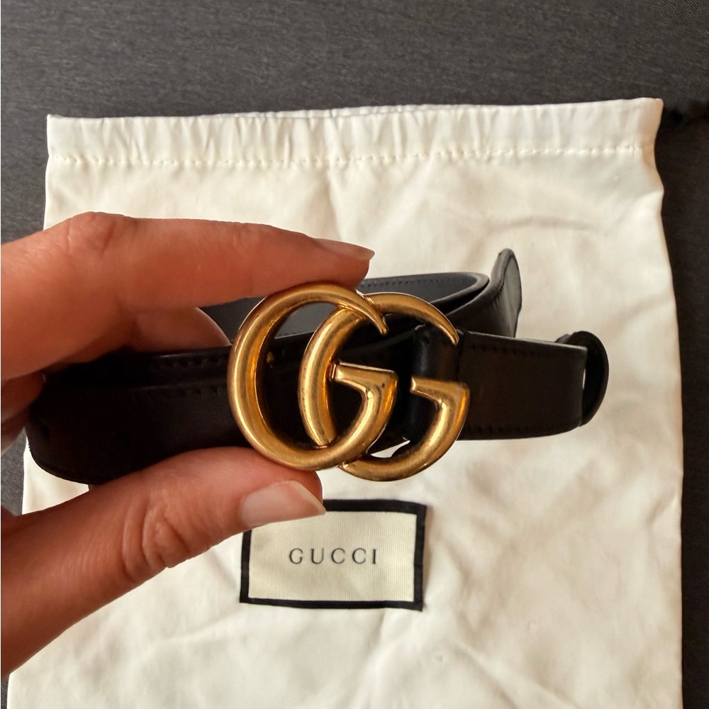 Gucci Black Leather Belt with Gold Double G Logo